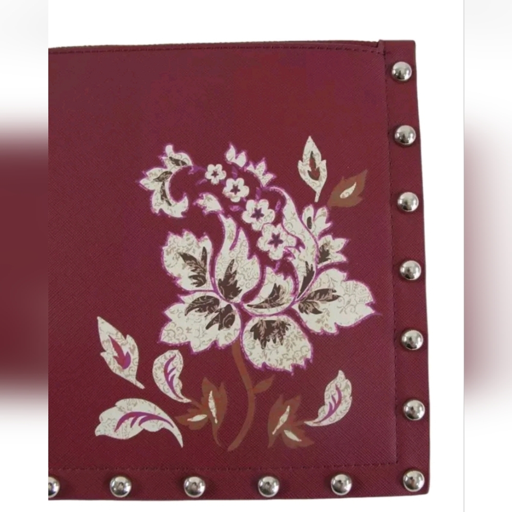 WHITE HOUSE BLACK MARKET Women's Small Maroon Printed Studded Clutch Pouch Purse - Picture 3 of 6